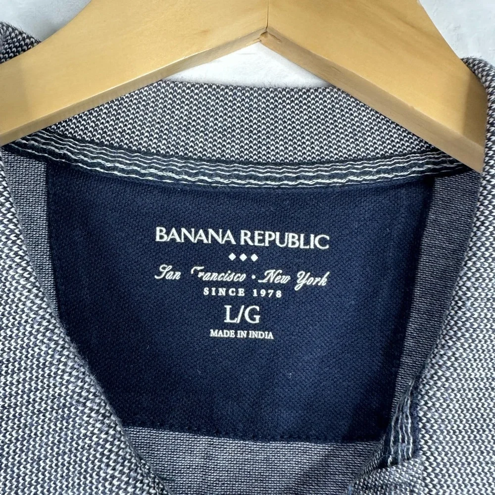 Banana Republic Mens Short Sleeve Pique Polo Shirt Logo Navy Solid Preppy Size L